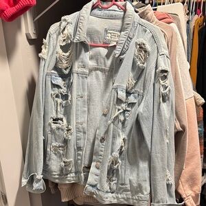 Forever 21 Light Blue Distressed Jean Jacket